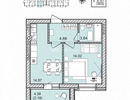 1-комнатная квартира, 39.8 м2