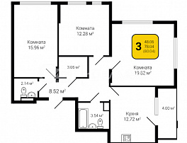 3-комнатная квартира, 80.04 м2