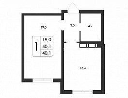 1-комнатная квартира, 40.1 м2