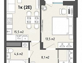 1-комнатная квартира, 43.2 м2