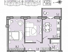 2-комнатная квартира, 60.4 м2