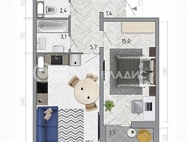 1-комнатная квартира, 46.9 м2