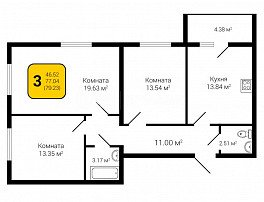 3-комнатная квартира, 79.23 м2