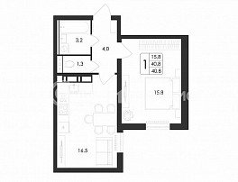 1-комнатная квартира, 40.8 м2