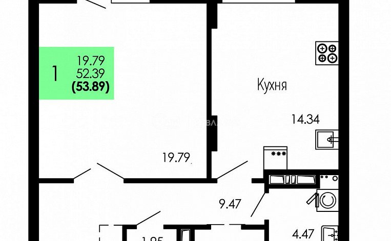 3-комнатная квартира, 53.89 м2, эт. 2, id: 1113411, фото 2