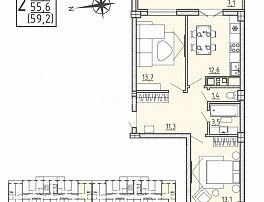 2-комнатная квартира, 59.2 м2