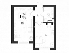 1-комнатная квартира, 40.4 м2