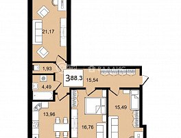 3-комнатная квартира, 88.3 м2