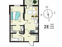 1-комнатная квартира, 42.45 м2