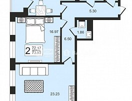 2-комнатная квартира, 73.93 м2
