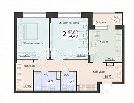 2-комнатная квартира, 64.26 м2