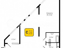 1-комнатная квартира, 76.38 м2