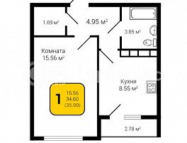 1-комнатная квартира, 35.99 м2