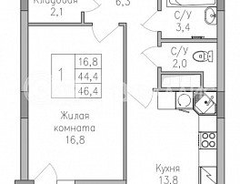 1-комнатная квартира, 46.4 м2