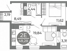 2-комнатная квартира, 48.28 м2
