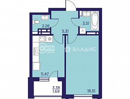 1-комнатная квартира, 40.75 м2