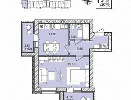 1-комнатная квартира, 45.59 м2