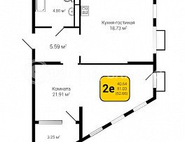 1-комнатная квартира, 52.66 м2