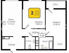 2-комнатная квартира, 62.6 м2