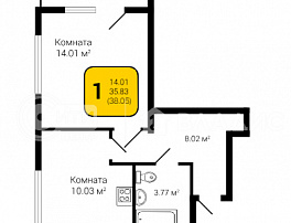 1-комнатная квартира, 38.05 м2