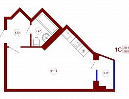 1-комнатная квартира, 28.82 м2