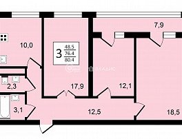 3-комнатная квартира, 80.4 м2