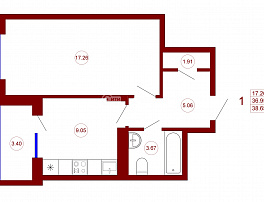 1-комнатная квартира, 38.65 м2