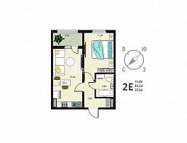 1-комнатная квартира, 37.04 м2