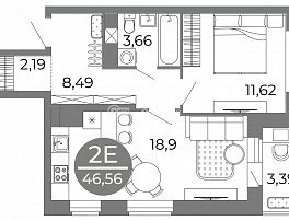 2-комнатная квартира, 46.56 м2