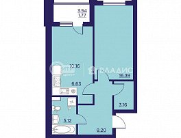 1-комнатная квартира, 51.43 м2