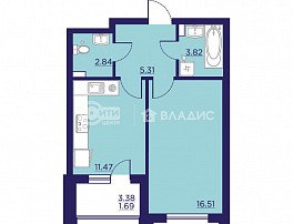 1-комнатная квартира, 41.64 м2