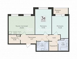 3-комнатная квартира, 83.8 м2