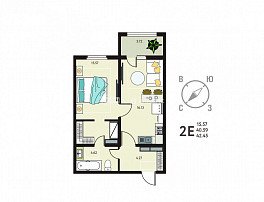 1-комнатная квартира, 42.45 м2