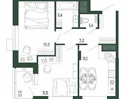 2-комнатная квартира, 49.5 м2
