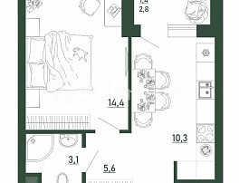1-комнатная квартира, 35 м2