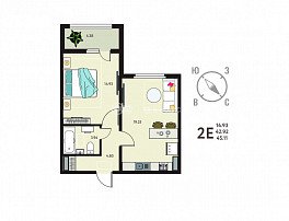 1-комнатная квартира, 45.11 м2
