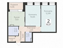 2-комнатная квартира, 45.37 м2
