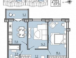 2-комнатная квартира, 57.7 м2