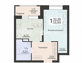 1-комнатная квартира, 33.99 м2