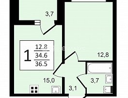 1-комнатная квартира, 36.2 м2