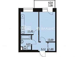 1-комнатная квартира, 37.62 м2