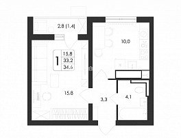 1-комнатная квартира, 34.6 м2