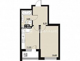 1-комнатная квартира, 42.51 м2
