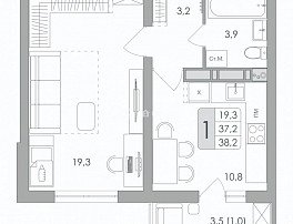 1-комнатная квартира, 38.2 м2