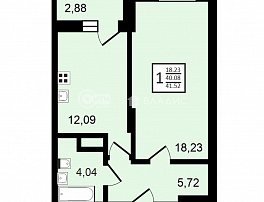 1-комнатная квартира, 41.52 м2