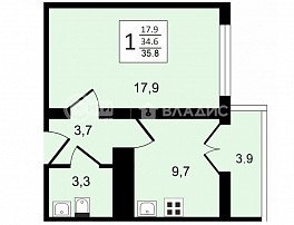 1-комнатная квартира, 35.8 м2