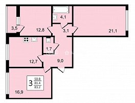 3-комнатная квартира, 83.2 м2