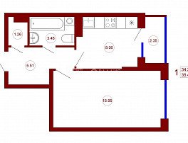 1-комнатная квартира, 35.45 м2