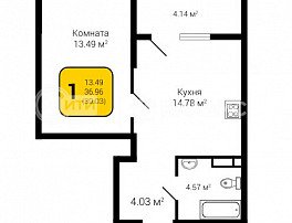 1-комнатная квартира, 39.65 м2