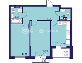 2-комнатная квартира, 64.91 м2